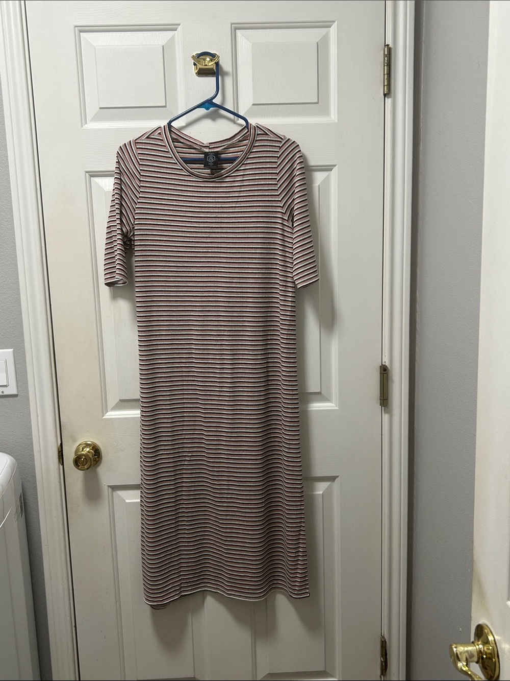 Agnes & Dora Brown and Cream Striped Midi Dress